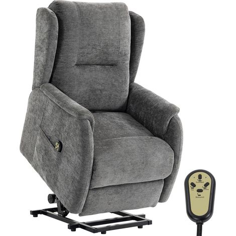 Salon et seniors : se relever sans effort grâce au fauteuil relax électrique 2 moteurs, tissu chenille gris foncé (1/5)