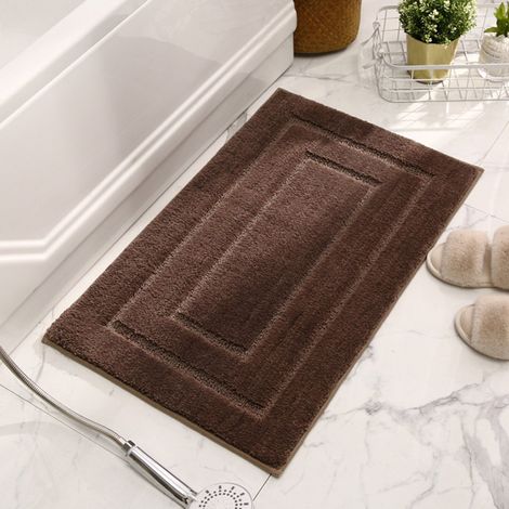 Tappetino da bagno monopezzo, antiscivolo, morbido, assorbente, lavabile in lavatrice, per doccia, vasca da bagno e WC, 50x80 cm, marrone. (1/5)