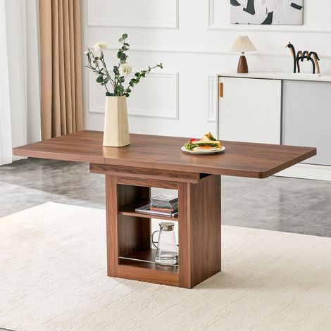 Table à manger 160/130x80x75.5cm extensible effet noyer avec rangement rails métal gain de place pour 4-8 personnes cuisine salle (1/5)