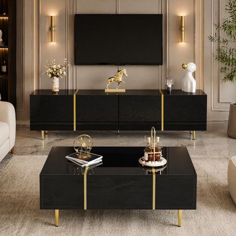 Conjunto mueble TV y mesa de centro alto brillo MDF OKMYHOME (1/5)