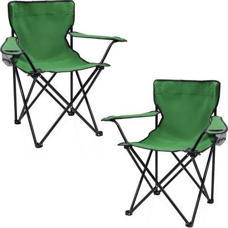 Chaise de camping pliante avec porte-boisson – Set de 2 – Vert foncé – Hauteur d'assise 40 cm – Sac de transport inclus