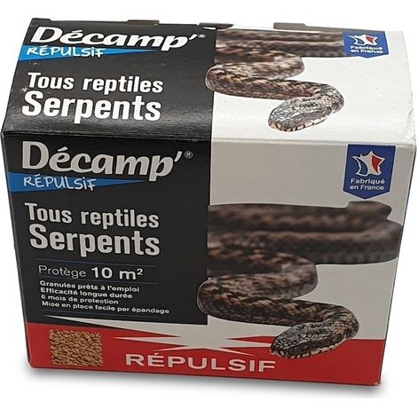 Répulsif granulés pour reptiles et serpents – Géraniol et huile d'eucalyptus – Protection 10 m² – Efficacité 6 mois – Fabriqué en France – Décamp'