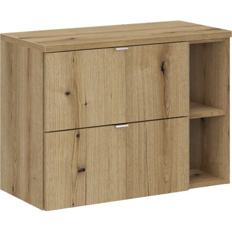 Meuble salle de bain suspendu NOVA OAK 80cm – 2 tiroirs, étagère et plan de travail (1/5)