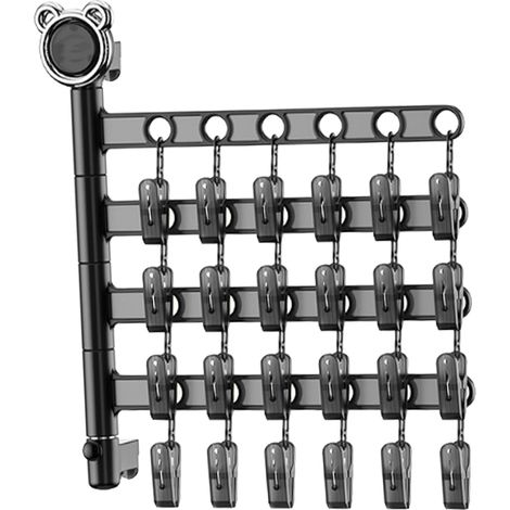 Wall-Mounted Foldable Sock Rack with Rotating Clips, 4-Layer for Hanging and Drying Clothes at Home (1/5)