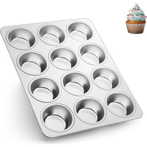 Moule à muffins en acier inoxydable pour 12, moule à cupcake, Yorkshire pie et pudding, facile à nettoyer, passe au lave-vaisselle, non toxique, argenté,Parent,- (1/5)