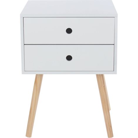 Options Scandia, 2 Drawer and Wood Legs Bedside Cabinet - MDF/Pine - 40 x 40 x 54 cm - White/Pine (1/3)