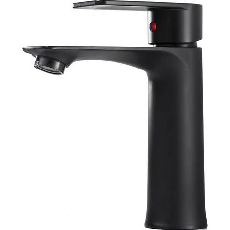 Robinet de lavabo design noir mat – Mitigeur de salle de bain moderne à bec plat (1/5)