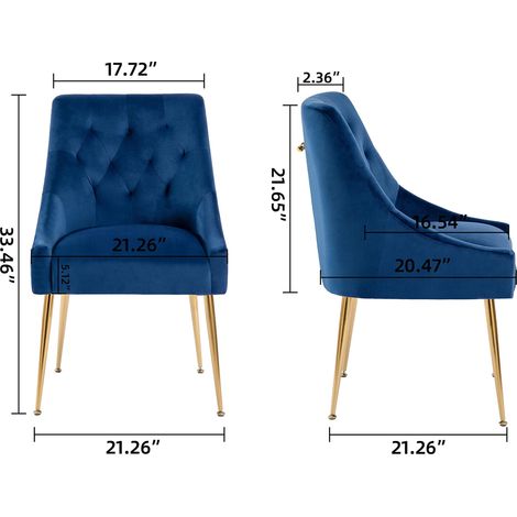 Chaise de salle à manger lot de 2, chaise moderne en velours avec pieds dorés, fauteuil boutonné élégant pour salon réception bureau, Bleu (1/5)