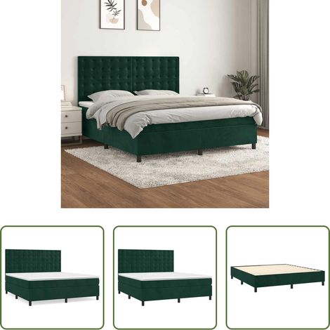 Matelas à ressorts ensachés - Sommier à lattes de lit et matelas Vert foncé 160x200cm Velours (1/5)