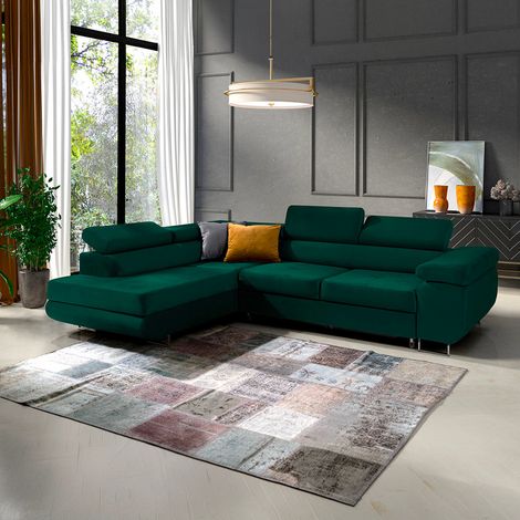 Canapé d'angle convertible gauche 4 places Wilson velours Vert sapin (1/5)
