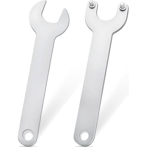 Jeu de 2 clés pour meuleuses d'angle de 125 mm. La clé supérieure mesure 14,5 cm de long et la clé inférieure 14 cm. (1/5)