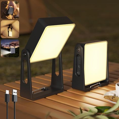 Wiederaufladbare Campinglampe, 2er-Pack, 4000 mAh dimmbare LED-Akku-Campinglaternen mit 360° drehbarem Ständer, 2-in-1-Taschenlampe/Notleuchte für Stromausfälle zu Hause, 3 Lichtfarben (1/5)