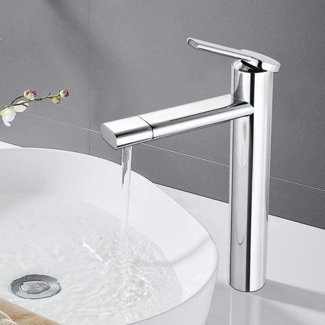 DALMO Robinet de Lavabo, Robinet de Lavabo à Deux Vitesses Rotatif 360 ° avec Laiton Chromé, Robinet de Lavabo à Cartouche en Céramique, Économiseur d'eau à Mains Libres - DBWF01TL (1/4)