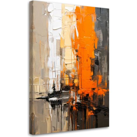 Quadro su tela, Astrazione Moderno Arancione Grigio Beige - 80x120 (1/3)
