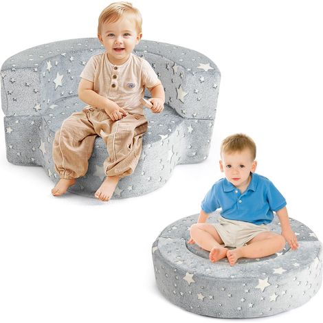 COSTWAY Divano in Schiuma Luminoso al Buio, Divano 2 in 1 per Bambini con Copertura Rimovibile e Lavabile, Poltrona per Bambini 3+ Anni per Cameretta e Soggiorno, 80 x 64 x 40 cm (1/5)