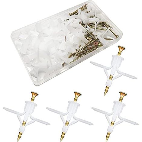 Chevilles Pour Plaque de Plâtre, Fixations murales en plâtre, Fixations murales creuses, pour installation murale en plaque de plâtre (blanc,50 pcs) (1/5)