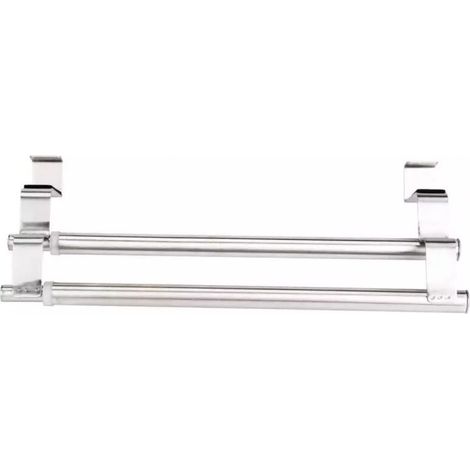 Double, Porte Serviette en Acier Inoxydable pour Portes et Placards, Porte-Torchons Double avec Installation Facile, Sans Perçage- Largeur Extensible (1/5)