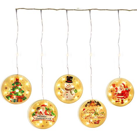 Lot de 5 guirlandes lumineuses à ventouses pour fenêtres, décorations lumineuses décoratives, pour intérieur et extérieur, maison, jardin, fête, sapin de Noël (1/5)