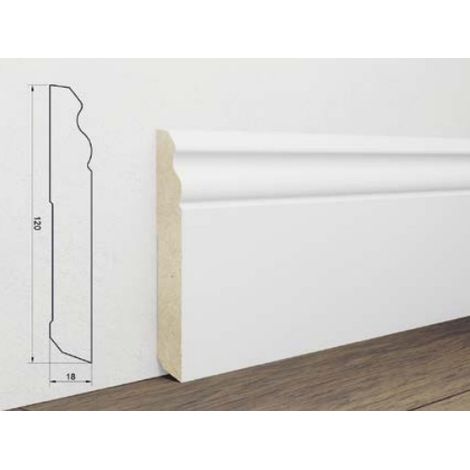 12 pezzi Battiscopa Barocco Mdf Rivestito Bianco Elegance mm18x120x2400