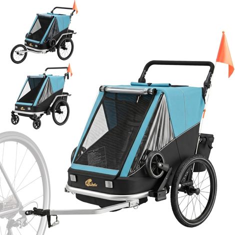 CHICFURN Rimorchio bici per bambini a 2 posti 148 x 83 x 102 cm in alluminio blu, pieghevole (1/5)