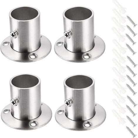 Juego de 4 soportes para barra de cortina, soporte para riel, soporte para barra de enchufe, juego de bridas de acero inoxidable, soportes para extremos de cortinas de armario (Plata) (1/5)