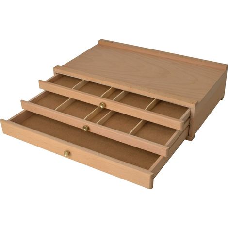 Artina Cassetta artisti portautensili con Tre cassetti - Modello Troyes - portapennelli Legno massello di faggio (1/3)