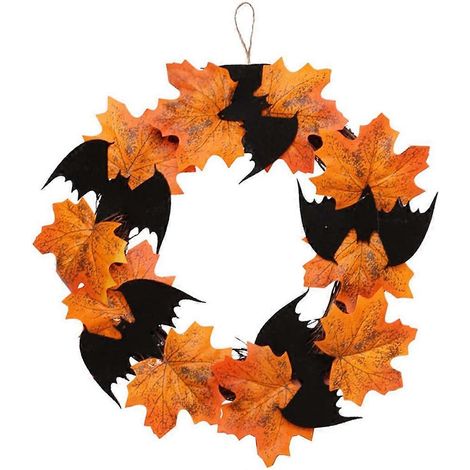 10-Zoll-Halloween-Ahornkranz, künstlicher Ahornblatt-Fledermaus-Girlande, Türhänger-Anhänger für Partys, Erntedankfeste, Dekoration