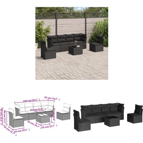 7-tlg. Garten-Sofagarnitur mit Kissen Schwarz Poly Rattan - Gartenmöbel - Outdoor Möbel - Rattan Gartenmöbel - Lounge Set - Esstisch - Home & Living (1/3)