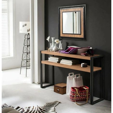 Dmora - Consola Dmazzarr, Mesa multiusos, Gabinete de soporte, Escritorio de pasillo, 140x35h80 cm, Roble y Negro (1/5)