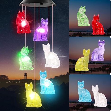 2 solare Windspiele für Katzen, Gedenkwindspiele für Outdoor- und Garten-Geschenke