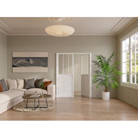 Vente-Unique – Bloc porte double battant en aluminium et verre trempé – H204 x L83 cm – Poussant droit/gauche – Style atelier – Blanc (1/4)