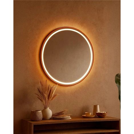Exagonshop Specchio tondo 80 cm oro rosa luce regolabile