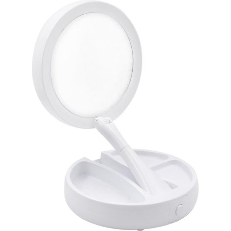 Longziming - Miroir de maquillage pliable grossissant x10 à LED – Lumière à intensité variable – Compact et léger – Design élégant – Idéal pour les voyages (1/5)