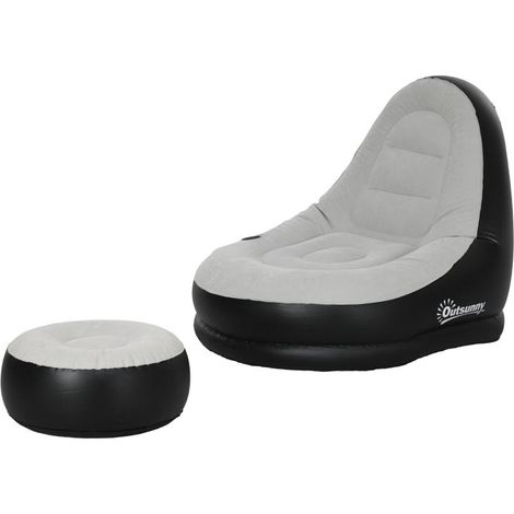 Canapé gonflable avec repose-pieds, porte-gobelet, gris clair, 125 x 100 x 87 cm, idéal pour le camping et la maison