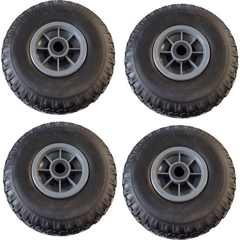 4x Sackkarrenrad Vollgummi 260x85 mm 3.00-4 PU Ersatzrad Rad Reifen Achslager 75 mm grau (1/5)