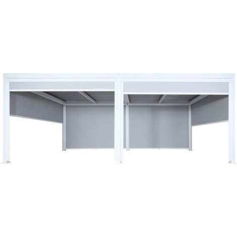 Alu Pergola HHG-787 mit 6x Seitenwand, Lamellen-Pavillon, stabiles 8cm-Metall-Gestell 3x6m weiß