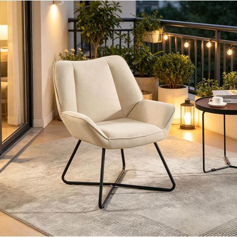 Sessel 71x85x70 cm beige aus Leinen, Schaum und Eisen mit ergonomischer Rückenlehne und hoher Belastbarkeit (1/5)
