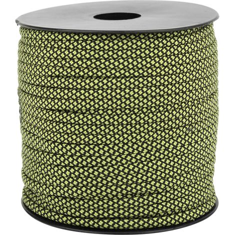 Corde de sauvetage en paracorde de 50 m, 4 mm d'épaisseur, 7 brins, 7 brins, pour tente, camping, bracelet et autres activités de plein air. Vert et noir. (1/5)