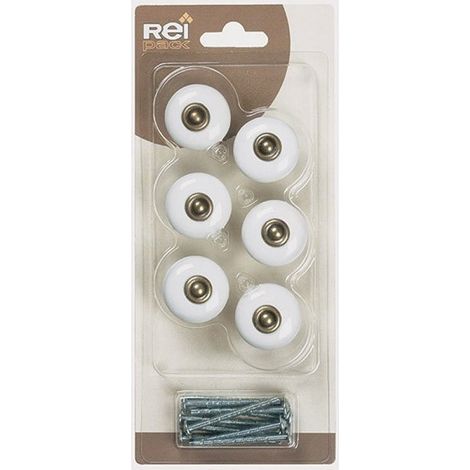 Boutons Métal-porcelaine Design Rétro Laiton-blanc - Reunion Industrial