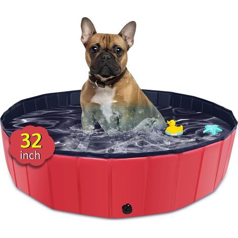 Piscine Pliable surdimensionnée en Plastique Dur Portable pour Chiens, Chats et Enfants, Animaux domestiques, Chiot - 81,3 x 20,3 cm - Red (1/5)