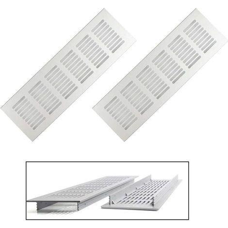Grilles de ventilation 2 pièces, grilles de ventilation rectangulaires, grilles de ventilation en aluminium, grilles de ventilation extérieures 80x250 mm Grilles de ventilation pour armoire blanches (1/4)