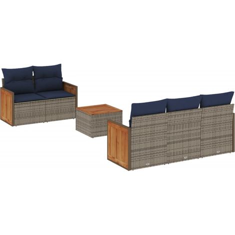 6-teiliges Gartensofa-Set mit Kissen, grau, Polyrattan vidaXL (1/5)
