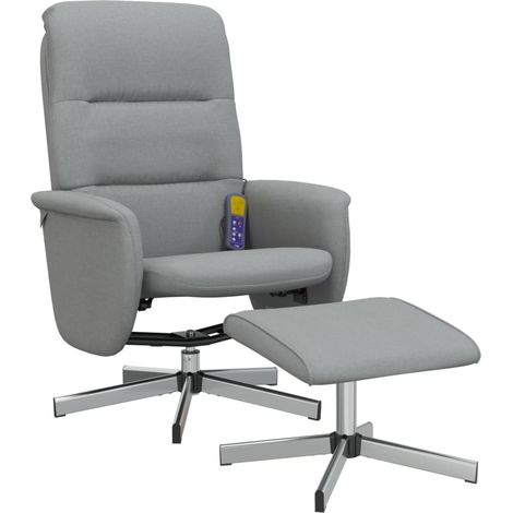 Massagesessel mit Fußhocker Hellgrau Stoff vidaXL