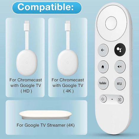Télécommande de remplacement pour Google Chromecast, pour Chromecast avec télécommande Google TV 4K/HD et lecteur multimédia Google TV 4K (uniquement pour Chromecast Snow de Google).