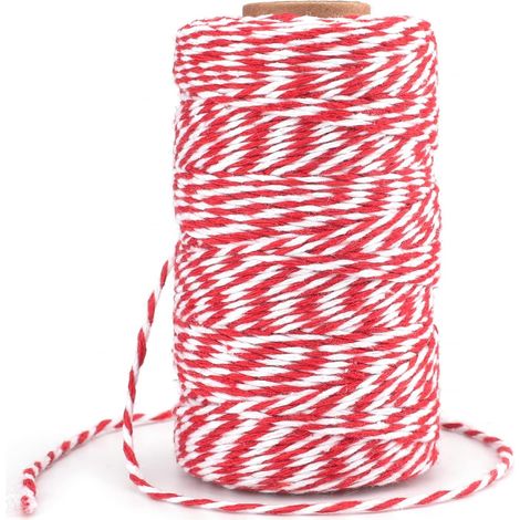 Ficelle Coton - 100 M - 2 mm - Rouge et Blanche - Pour Emballage Cadeaux Noël Décoration Bricolage Cuisine Boucherie