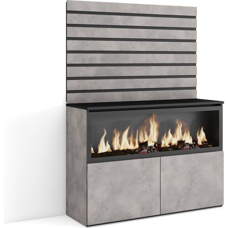 Skraut Home - Aparador, Con almacenamiento, 107x145x35 cm, Dormitorio, habitación, Chimenea eléctrica XXL, Estilo Moderno, Gris Cemento (1/5)