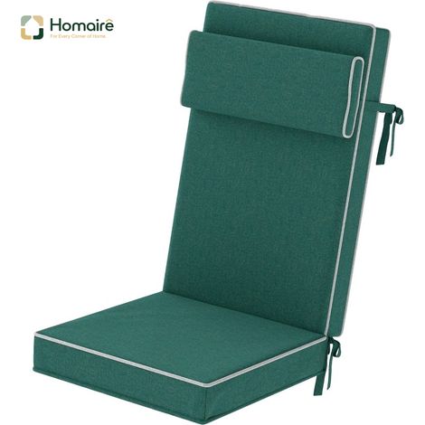 HOMAIRE Coussins de siège 120x47x9,5 cm imperméables avec bandes, appui-tête, UPF50+ intérieur extérieur pour chaises pliantes, chaises de salle à manger, vert (1/5)
