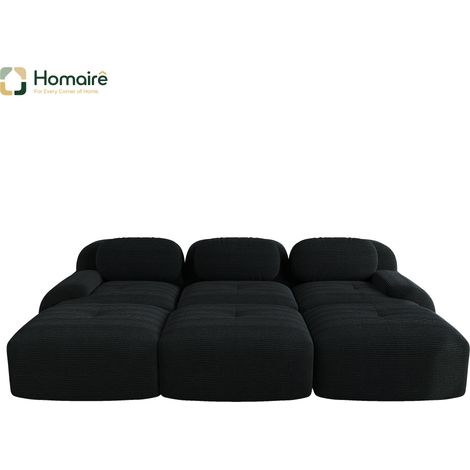 Canapé modulable en velours côtelé noir avec accoudoirs 298 x 178 x 75 cm HOMAIRE (1/4)
