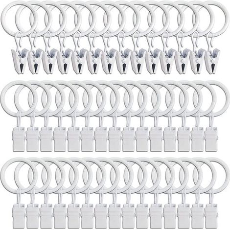 Juego de 45 anillas metálicas blancas para cortinas de 7,5 x 3,8 cm con clips. (1/5)