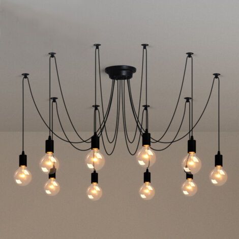 royaluxe- Plafonnier Vintage Antique E27 Lustre Rétro 10 Têtes Noire Suspension Luminaire D'Intérieur (1/5)